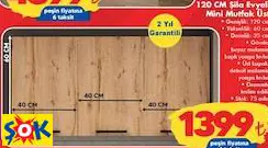 120 CM ŞİLA EVYELİ MİNİ MUTFAK DOLABI ÜST